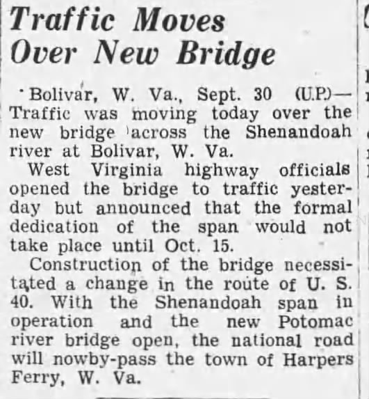 New bridge over Shenandoah to Boluvar WV