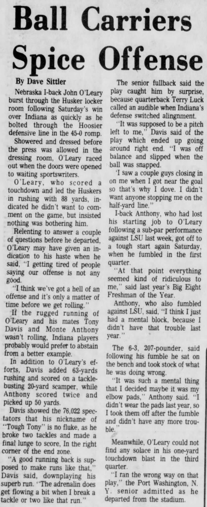 1975 Nebraska-Indiana LJS offense