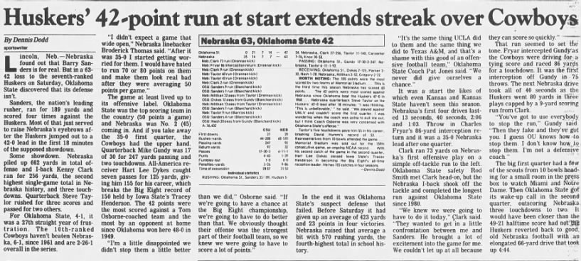 1988 Nebraska-Oklahoma State, KC Star story