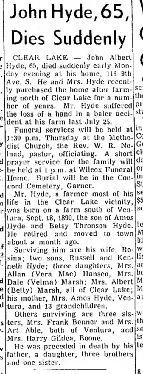 Obituary: John Albert Hyde (Aged 65)