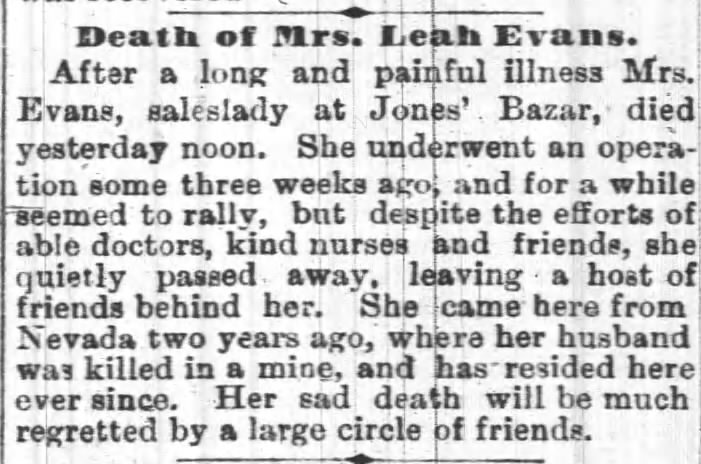 Mrs. Leah Evans dies