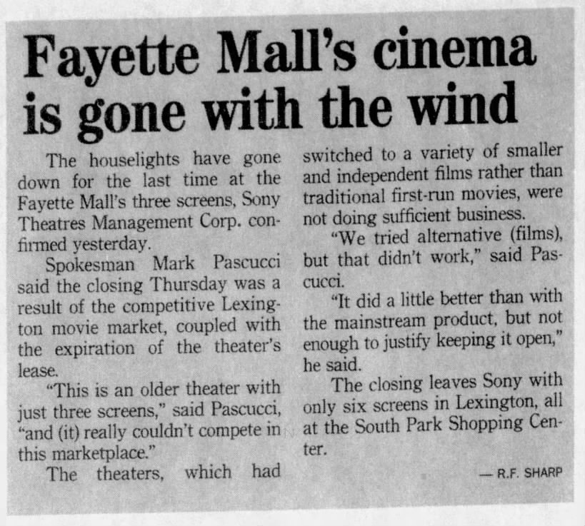 Fayette Mall Cinemas closed