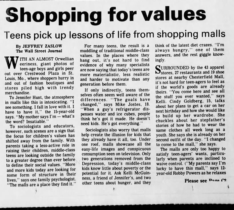 Generation X - Shopping Mall - Commentary on teens