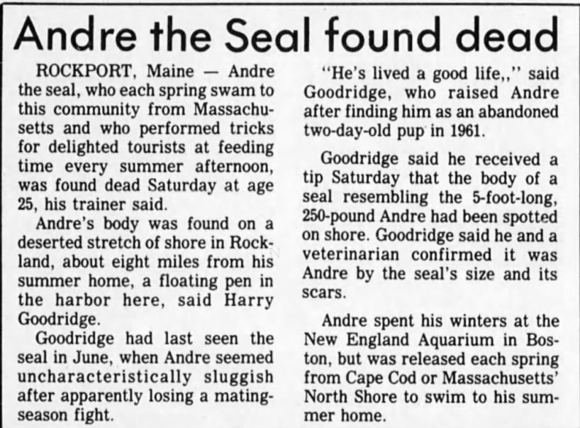 Andre the Seal found dead