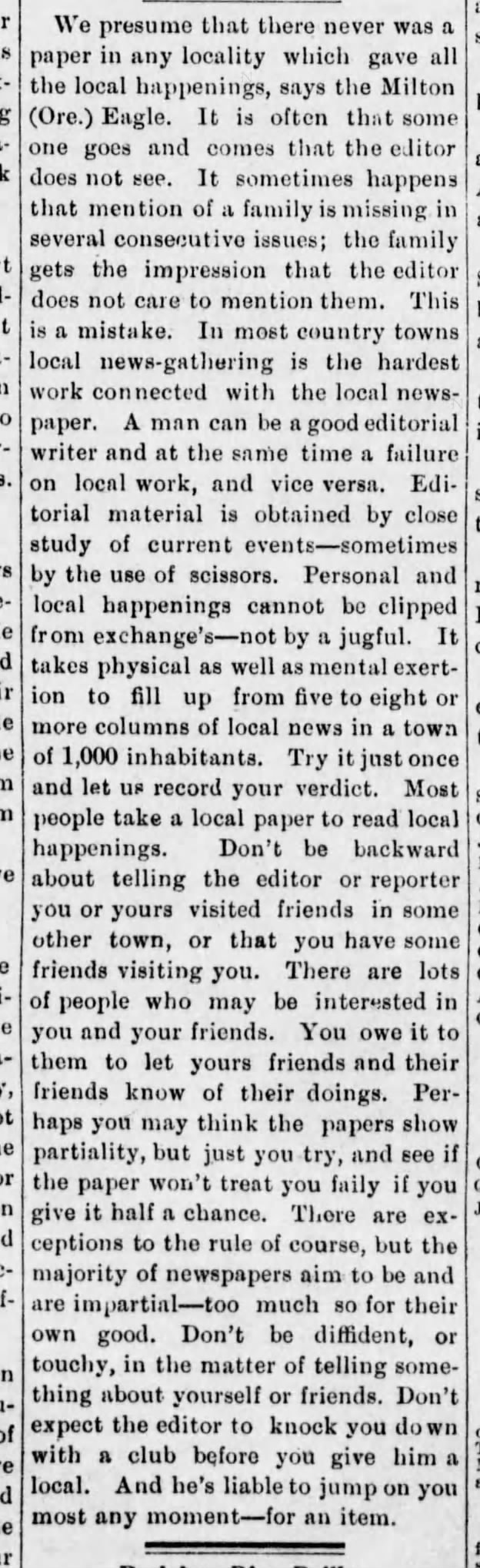 Report your social news to the newspaper, 1899