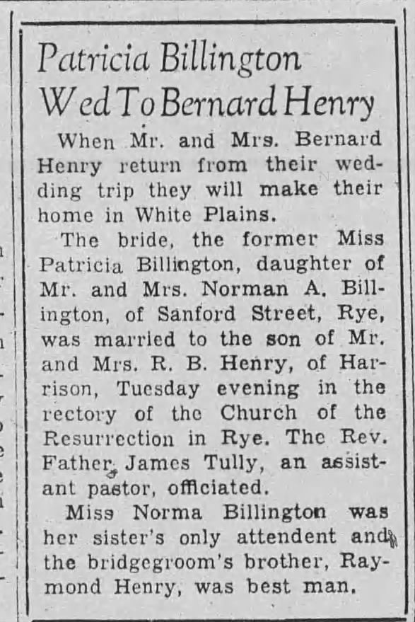 Patricia Billington and Bernard Henry nuptials