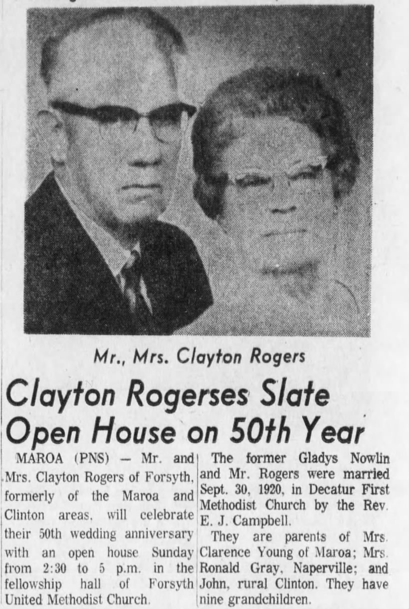 50th Anniversary - Clayton Rogers and Gladys nee Nowlin