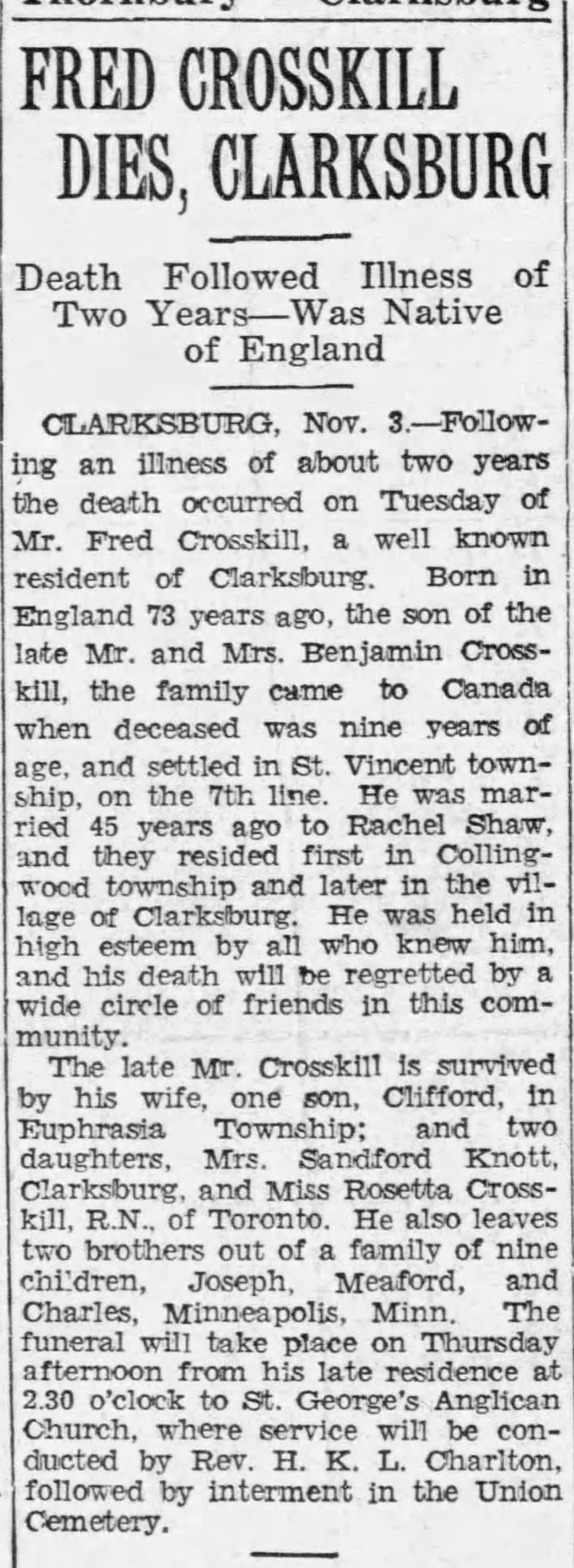 Obituary: Fred Crosskill