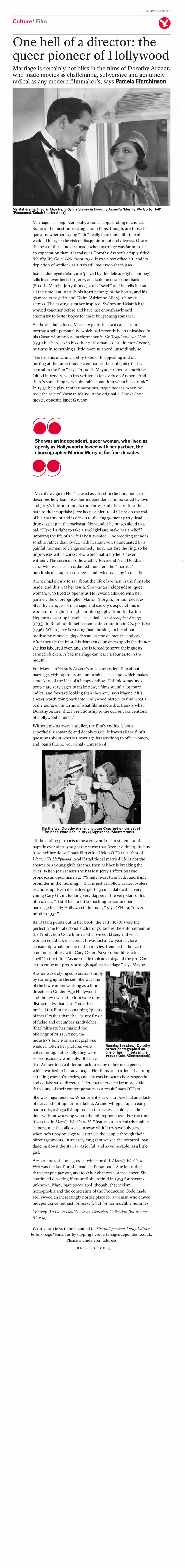 Article about Dorothy Arzner, pioneering film director