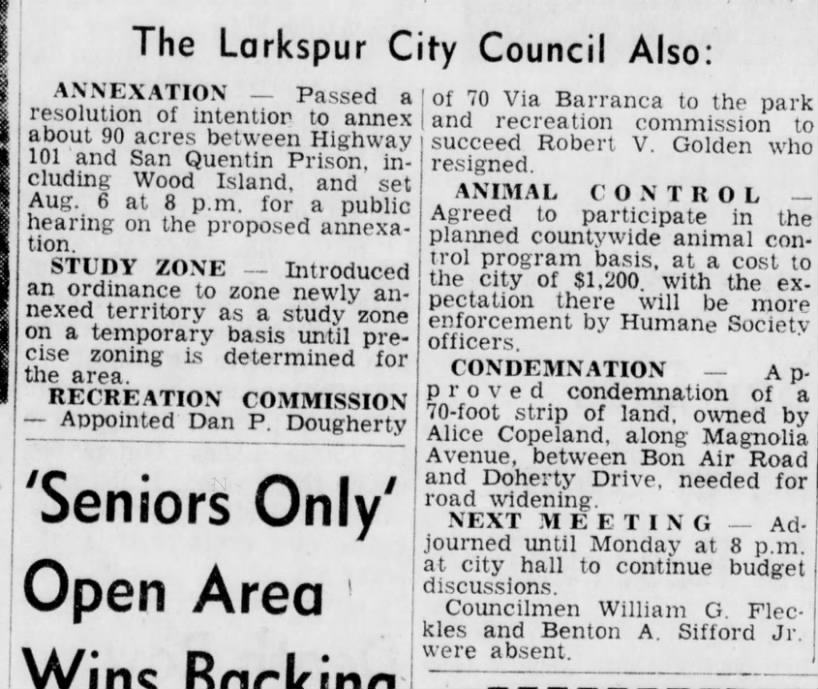 The Larkspur City Council Also: