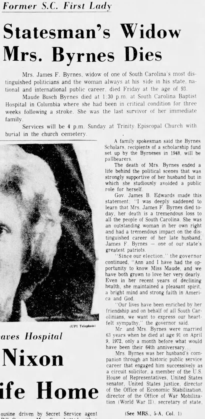 Statesman's Widow Mrs. Byrnes Dies (part 1)