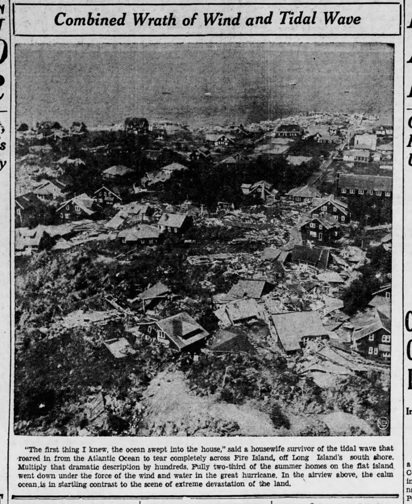 Damage to Fire Island from 1938 hurricane