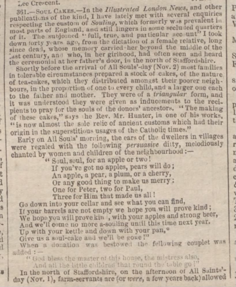 "Soul, soul, for an apple or two. If you've got no apples, pears will do" (1858).