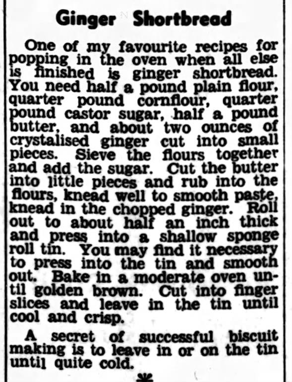 Recipe: Ginger Shortbread (1964)