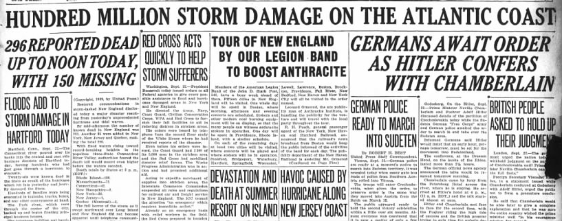 Headlines following 1938 New England hurricane
