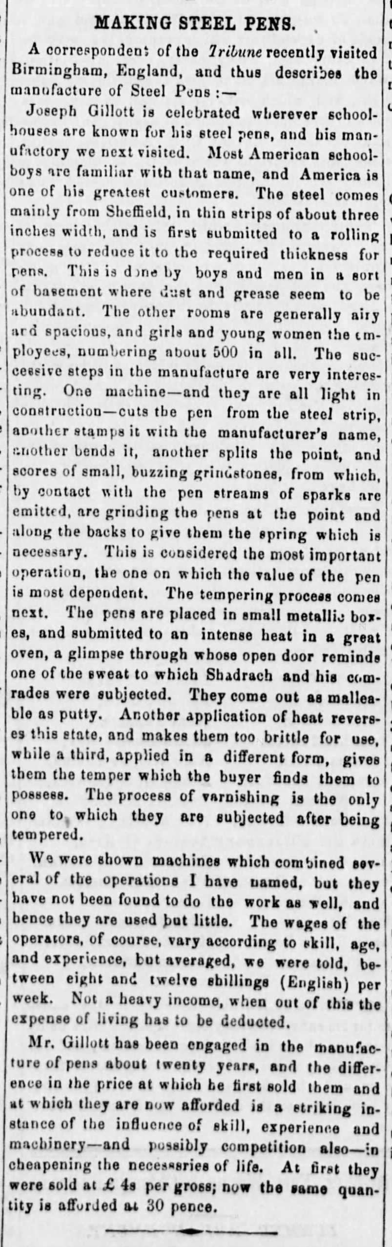 1859 - Making Steel Pens - Gillott, from Tribune