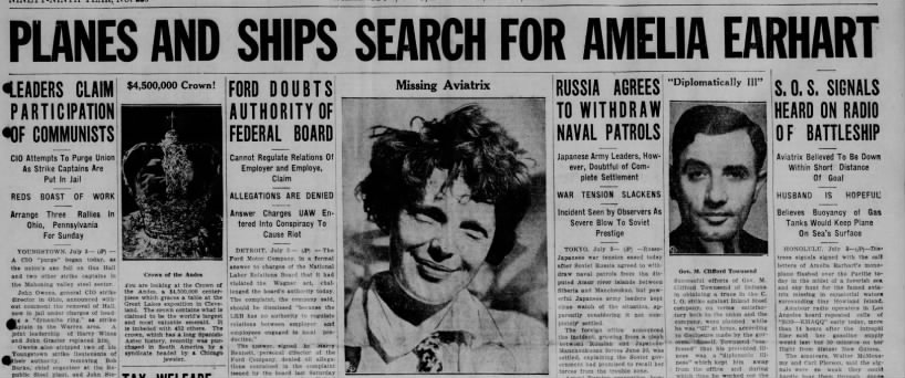Headline for search effort for Amelia Earhart