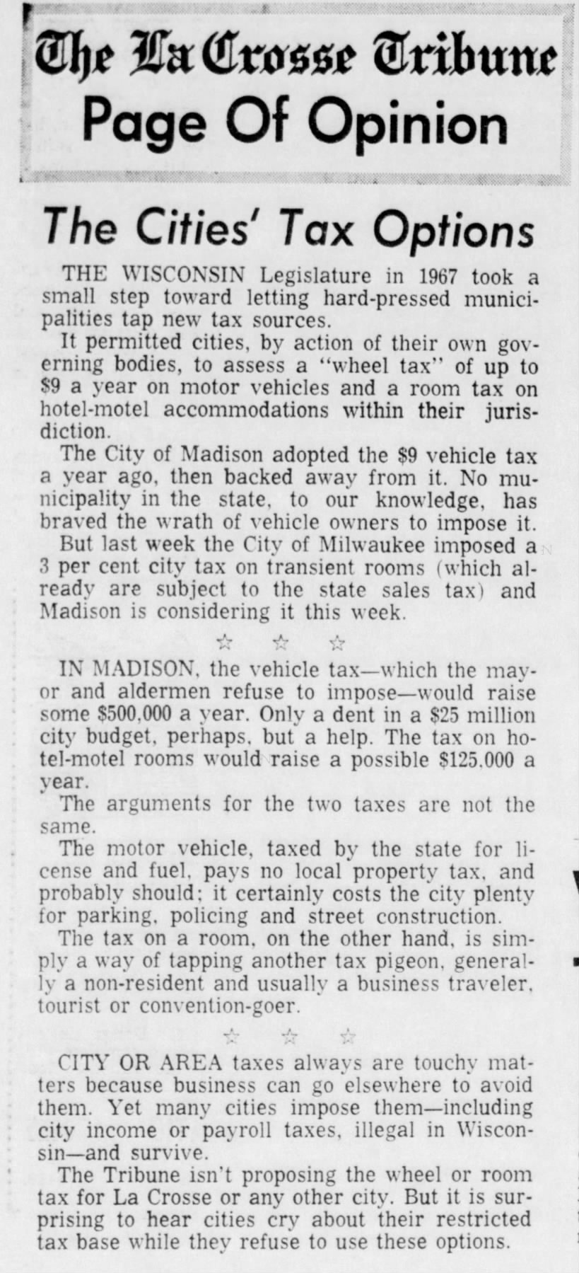 1968-12 Tribune Opinion on Motor and Room Tax
