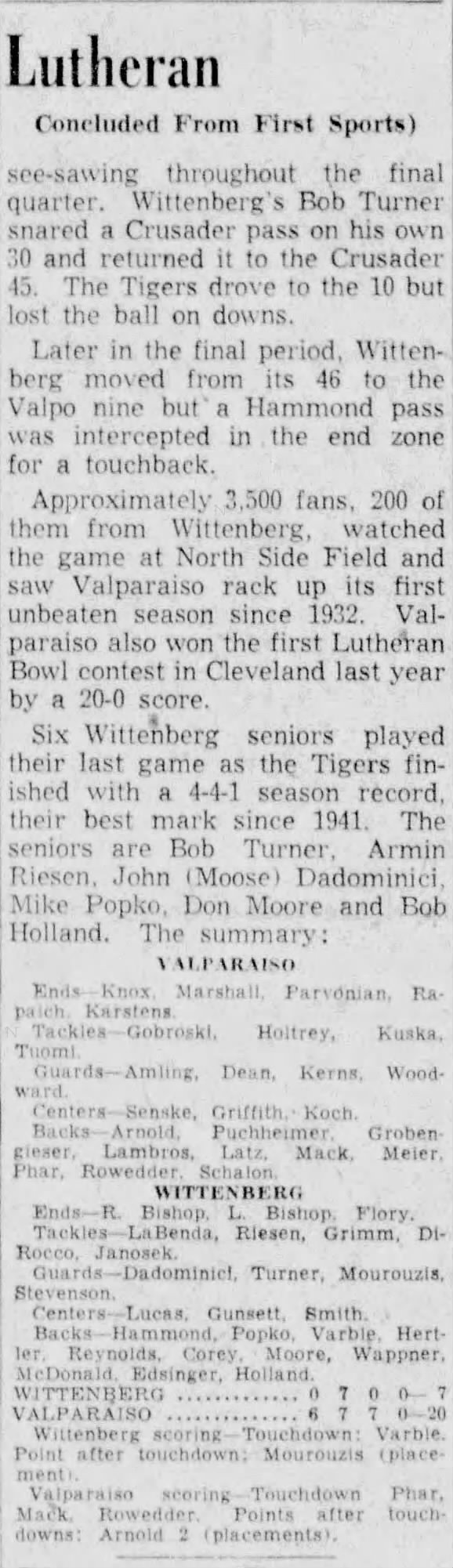 1950 Lutheran Bowl Mention of North Side Field