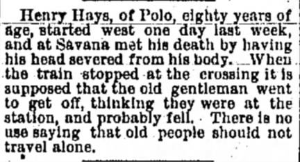 Henry Hays Death notice 1888