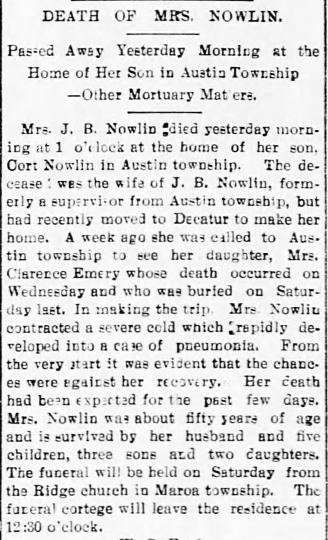 Death: Mrs. J. B. Nowlin