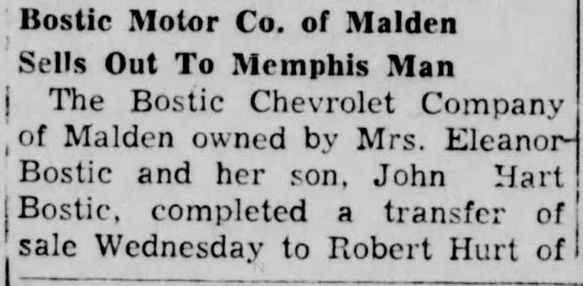 Sale of Bostic Motor Company, part 1