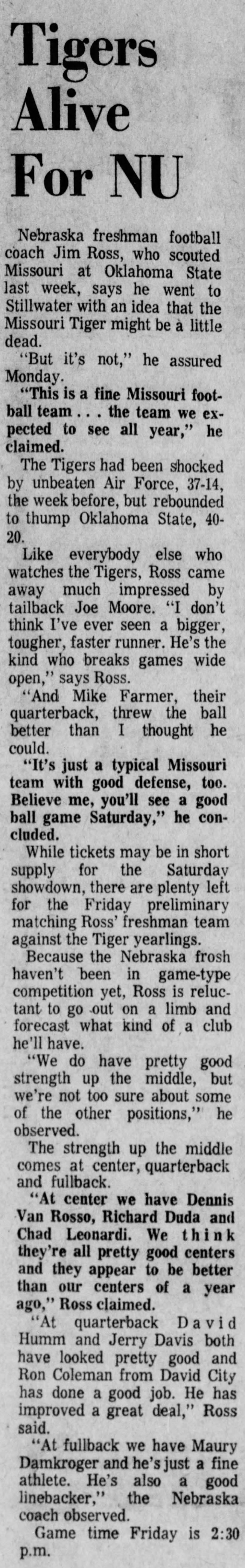 1970.09.05 Jim Ross scouting report on Missouri
