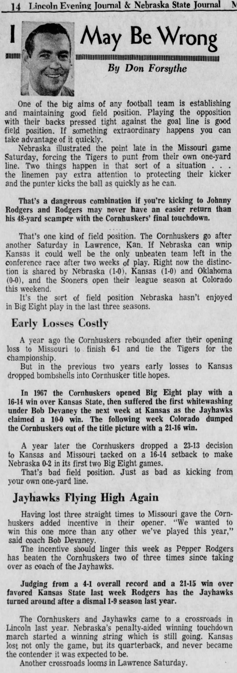 1970.10 Forsythe column, Kansas week Monday