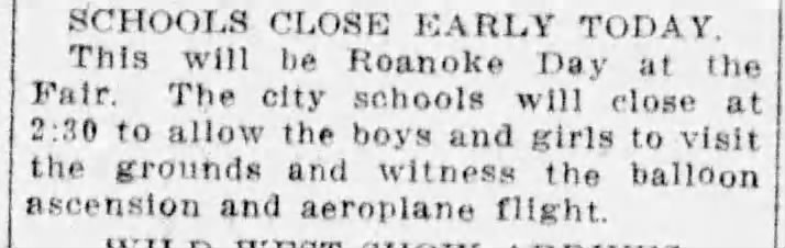 Schools close early to see first airplane flight over Roanoke 