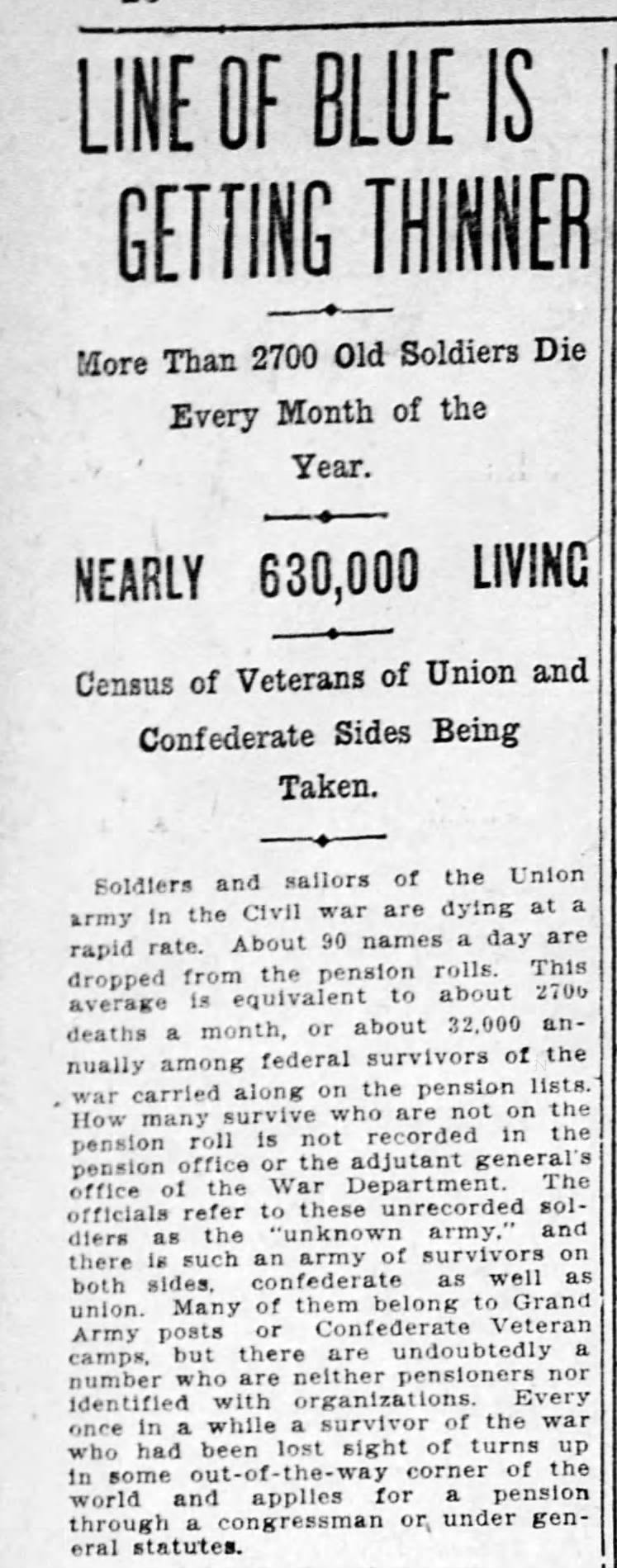 1910 Census to ask if Union or Confederate Veteran