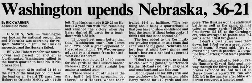 1991 Washington-Nebraska football, AP