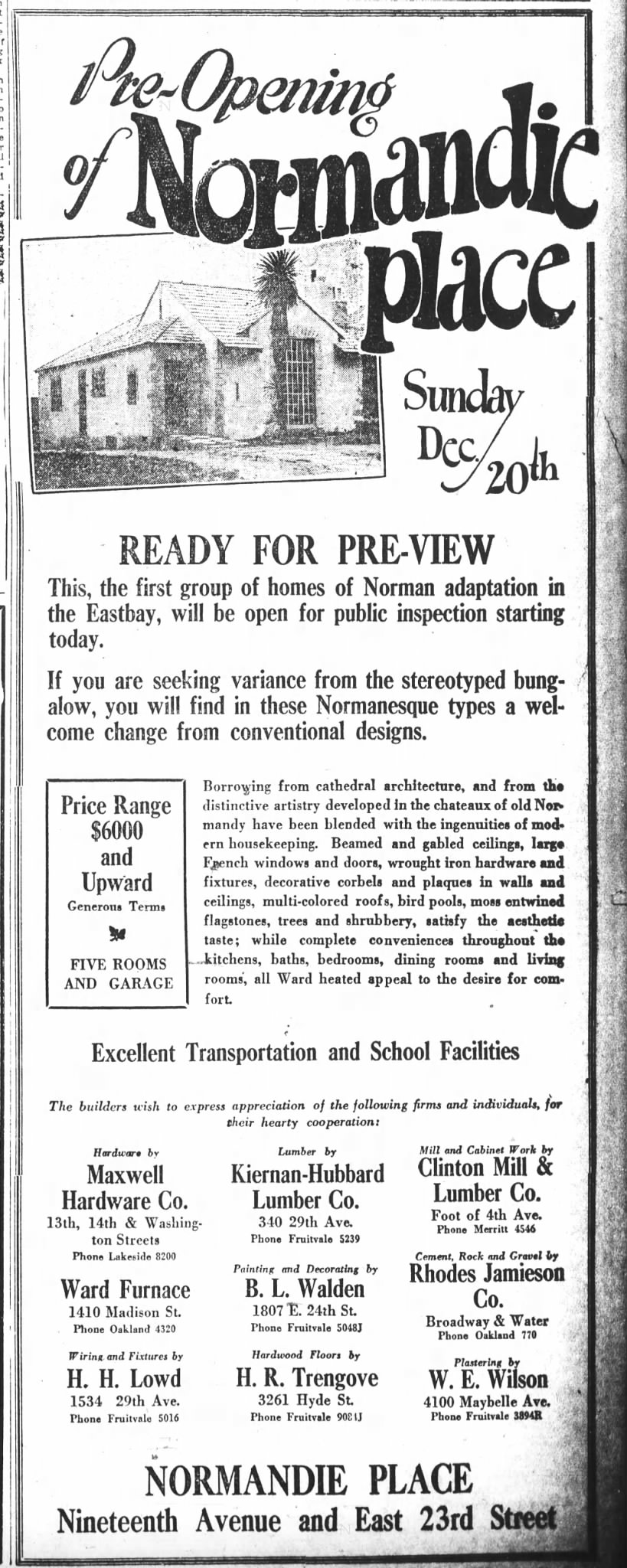 Pre-Opening of Normandie Place - 20 Dec 1925