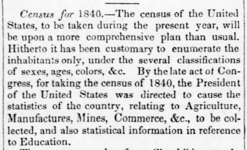 Census questions expanded in 1840