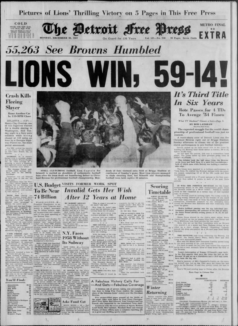 Detroit Lions History: News on this date - December 25, 1957 : r/ detroitlions