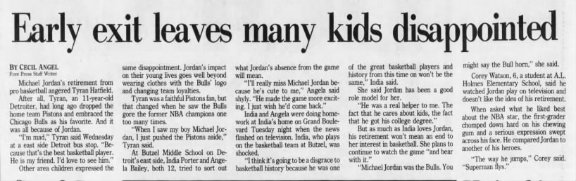 MJ retires: what the kids say — Detroit