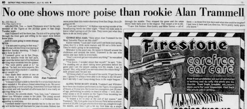Mon 7/10/78: Trammell - Rookie poise