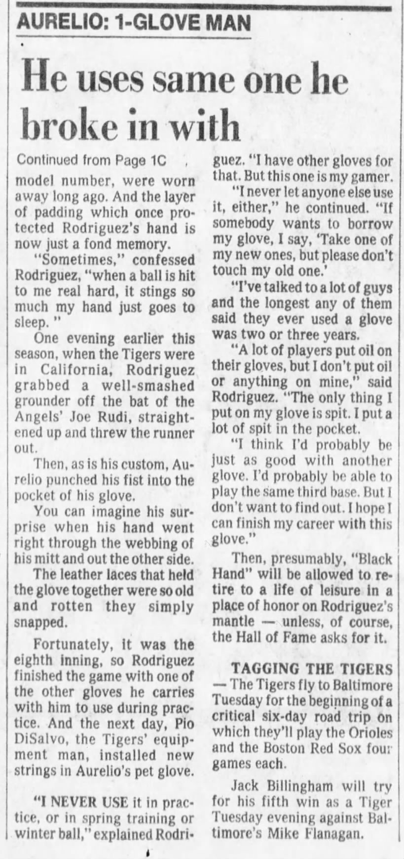 Tues 5/23/78: Rodriguez glove story (pg 2 of 2)