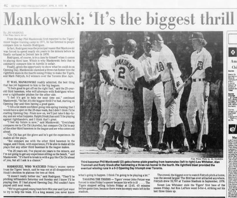 Sat 4/8/78: Mankowski article (Opening Day '78)
