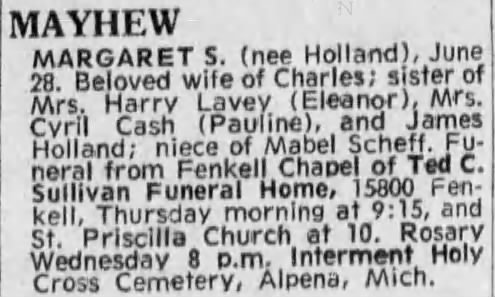 Obituary: Margaret S. MAYHEW nee Holland