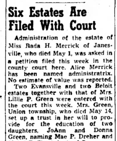 Rada H. Merrick May 21 ,1948, Janesville, WI