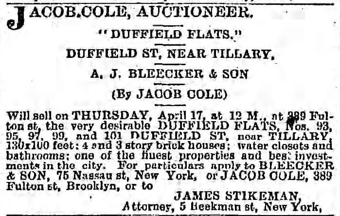 1884 Ad for Duffield Flats, 3&4 story brick homes
