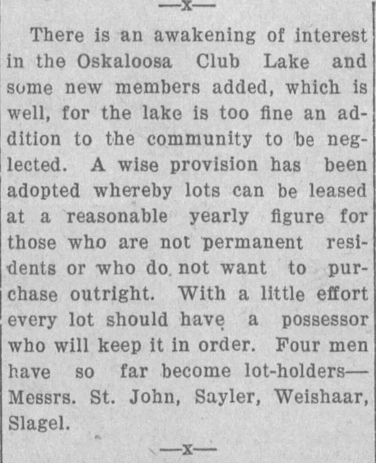 Oskaloosa Club Lake, May 1942