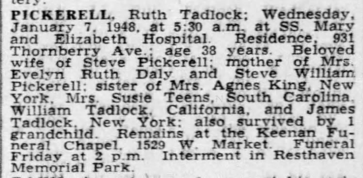 1948-Mrs. Ruth Tadlock Pickerell-death notice