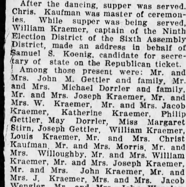 Kramer's at party 1908