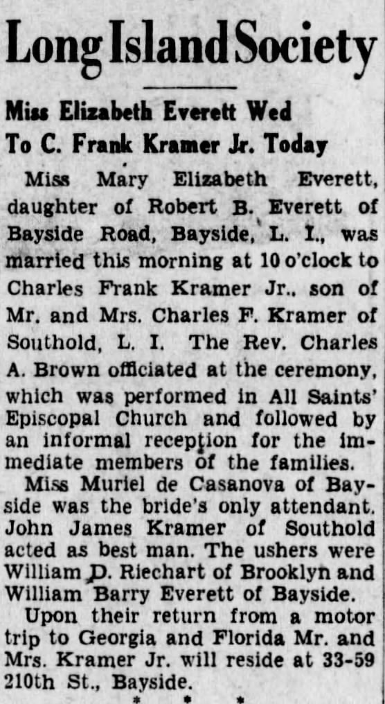Charles Frank Kramer Jr Wedding 1932