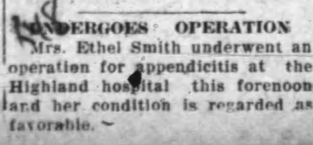 Ethel Smith - Appendicitis operation 1928