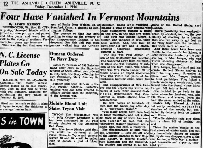 Four Have Vanished in Vermont Mountains 