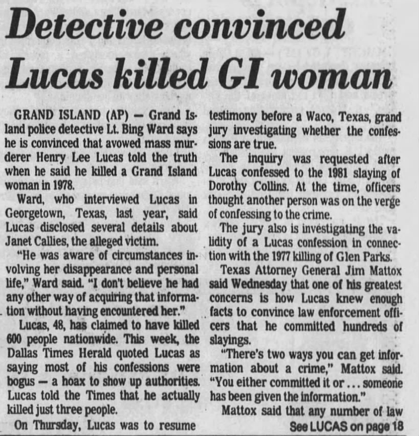 Detective convinced Lucas killed GI woman 