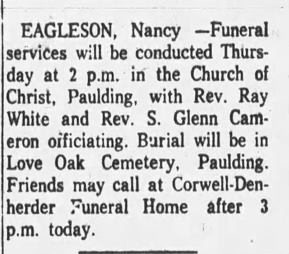 Obituary for Nancy EAGLESON