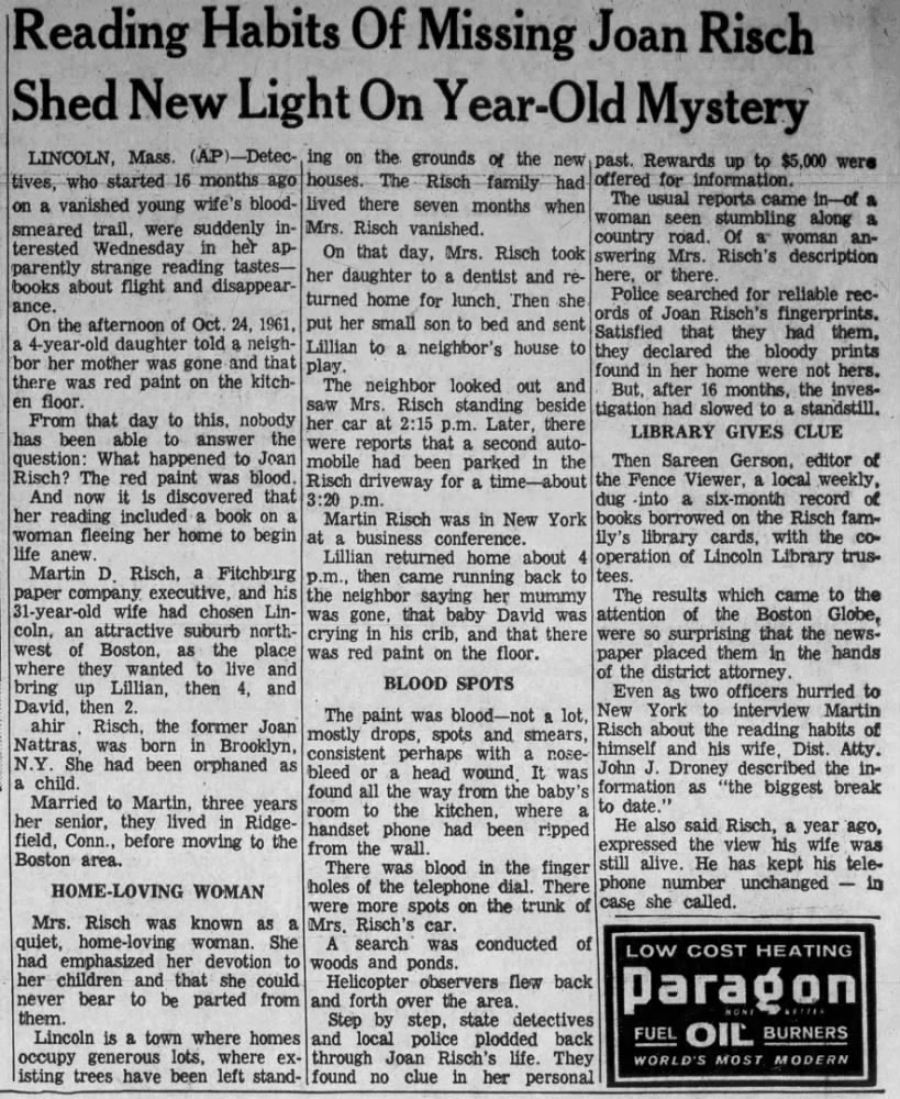 Reading habits of missing joan risch shed new light on year old mystery